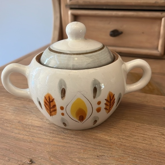 Vintage Stangl Pottery Amber Glo Lidded Sugar Bowl Creamer 1950’s USA Hand Paint - Picture 7 of 10